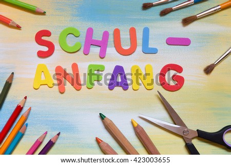 colorful letters, german word schulanfang, which means school beginning