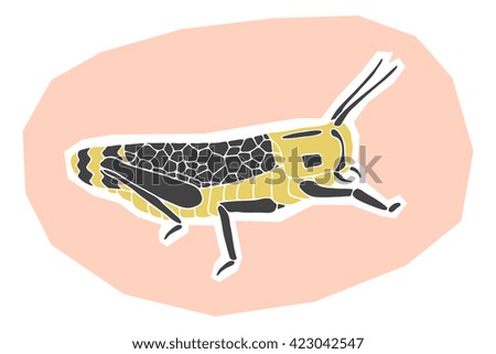Hand drawn insect - grasshopper on a pink background. Vector illustration
