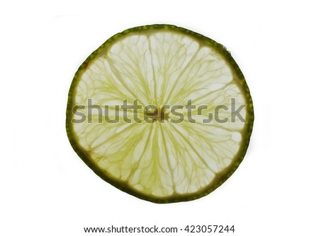 A beautiful piece of lemon fruit with back light on a white background