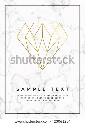 Geometric design for poster, brochure or business card, with marble texture and gold detail