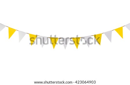 Triangle papers hanging on the rope.On the white background. Royalty-Free Stock Photo #423064903