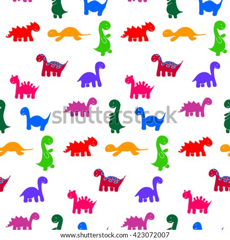 Funny colorful  vector seamless dinosaur pattern on white background.Memphis seamless pattern. Baby shower