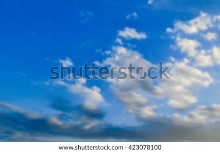 Blurred sky clouds backgrounds. Blurred horizon. Blurry landscape as background. Beautiful sunset blue sky.