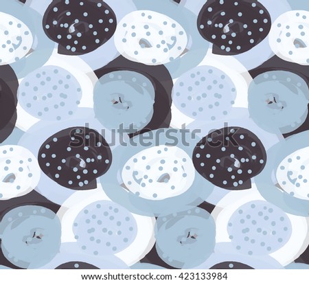 Marker circles blue and brown with dots.Abstract hand drawn with ink and marker brush seamless background.Textured pattern. 
