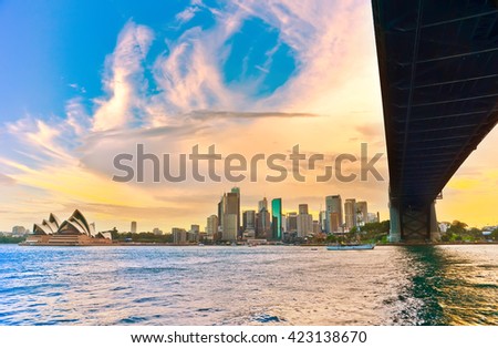 Panorama of Sydney Harbour at dusk