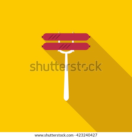 Sausage on fork icon, flat style