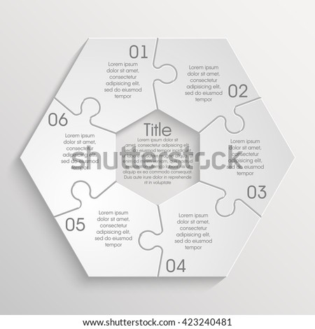 Six piece flat puzzle round infographic presentation. 6 step circle business diagram. Six section compare service banner. Vector illustration template shape . 3d Abstract Background