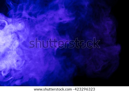 Abstract art. Blue smoke hookah on a black background. Inhalation. The steam generator. The concept of poison gas. Gas.