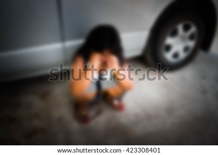 Little girl crying ,Blurry emotion portrait,Homeless concept