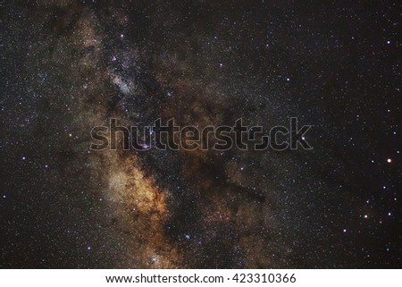 Milky way galaxy with stars and space dust in the universe, Long exposure photograph, with grain.