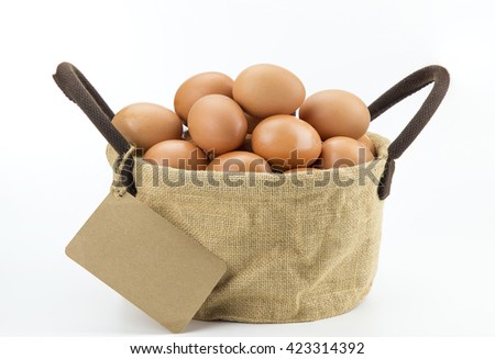 Eggs in a bag and a label paper affixed to the left.

