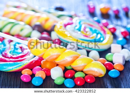 sweet color candy on the wooden background