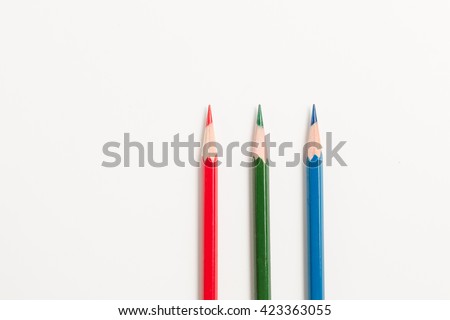 blue red green color pencils isolate on white background