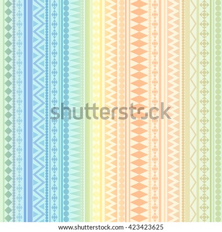 Seamless vector tribal texture pattern. Vector stripes pattern. Vintage ethnic seamless backdrop. Blue, green, yellow, orange and mint colors.
