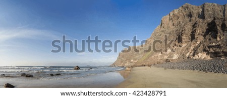 Beautiful panoramic view of Famara beach on the island of Lanzarote, Canary Islands, Spain