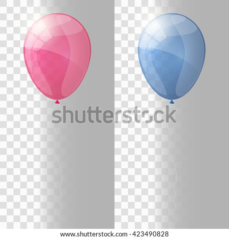 Pink and blue shiny glossy balloons. Transparent version of balloons. Vector illustration.