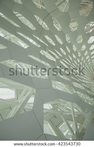 Futuristic interior structure Wall element of modern bionic architecture. Concrete and metal
