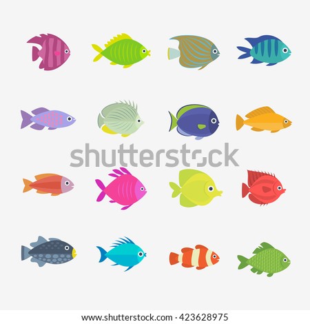 Set of cute fish. Vector illustration.