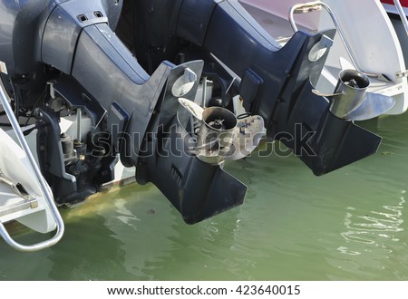 motor boat screws. Royalty-Free Stock Photo #423640015