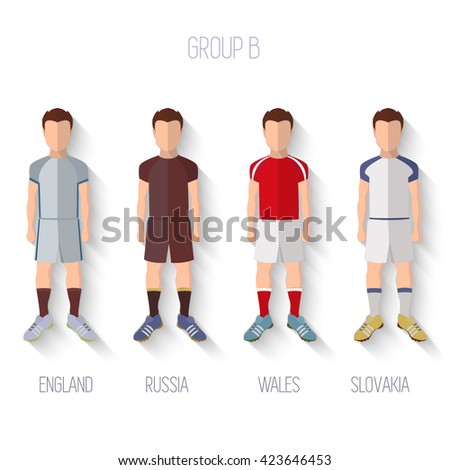 France EURO 2016 Championship Infographic Qualified Soccer Players GROUP B. Football Game Flat People Icon.Soccer / Football team players. Group B - England, Russia, Wales, Slovakia. Vector.
