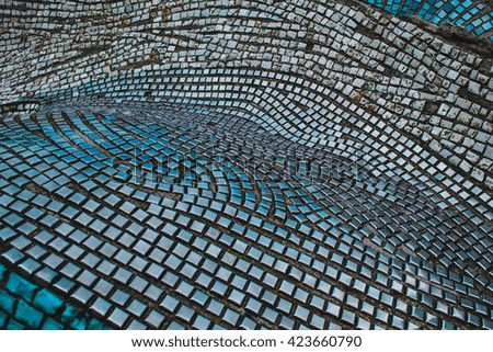 metal and brick Texture. Old mosaic creates a stunning image.Abstract geometric  vintage ethnic seamless pattern ornamental. Pale colors.Selective focus. floor in antique style.