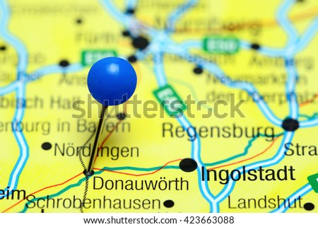 Donauworth pinned on a map of Germany

