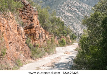 A steep section of the road in the Holgat Pass in the wilderness area of the Baviaanskloof (baboon valley)