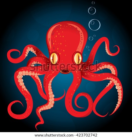Illustration octopus vector. Cartoon octopus animal underwater. 