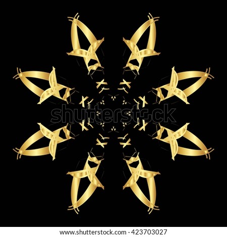 Pattern for wallpaper, t-shirt and textile. Golden abstract floral ornament on a black background.
