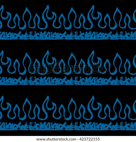 Seamless pattern with flames, bonfire, fire. Snorkel blue and black color. Vector illustration