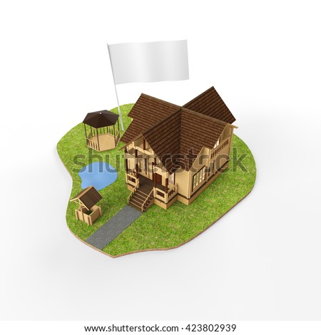 plot with house model. 3D rendering