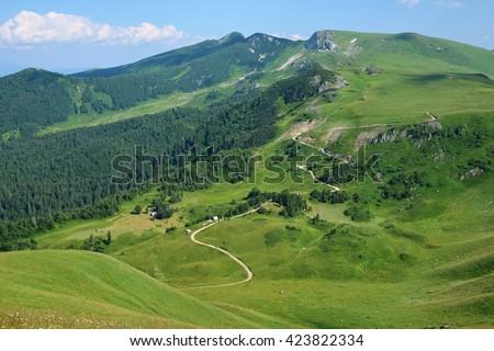 sinuous trail along slope bjelasica mountains in "Biogradska Gora" National Park, Montenegro  