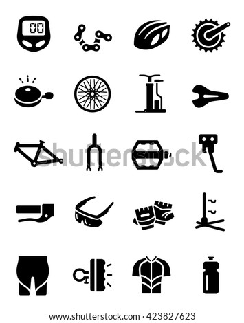 Mountain Bike Biker Cycling Part Equipment Clothes Vector Icon