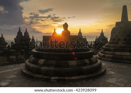 Happy Vesak day at Borobudur Temple Indonesia Royalty-Free Stock Photo #423928099