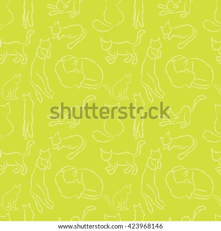 Vector seamless pattern with cats. Different poses (9)