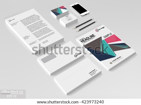 Business corporate identity template set. Vector mock up for office. Brochure flier design template Royalty-Free Stock Photo #423973240