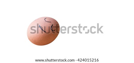 Painted on eggs with a sleeping face on white background.