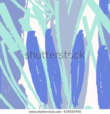 Hand drawn seamless abstract pattern in purple, green, blue and white. Modern textile, greeting card, poster, wrapping paper designs.