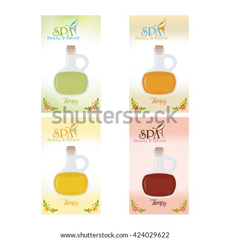 Set of spa business cards with flasks of lotions and text