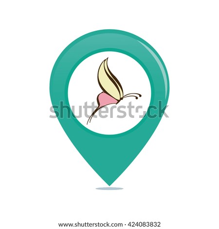 Isolated pin with a butterfly icon on a white background