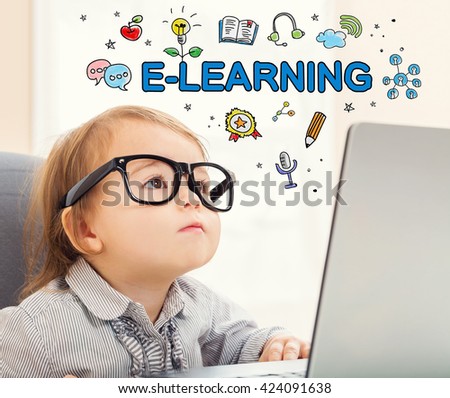 E-Learning concept with toddler girl using her laptop