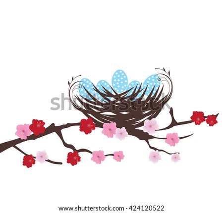 vector illustration of a bird nest with eggs