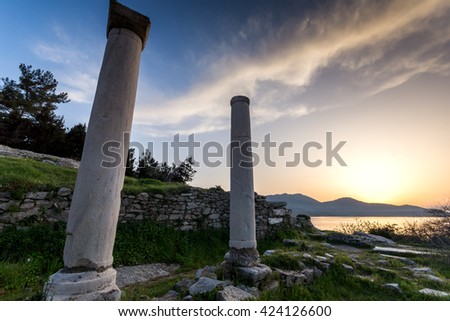 Sunset Lanscape on Evraiokastro Archaeological Site, Thassos town, East Macedonia and Thrace, Greece 