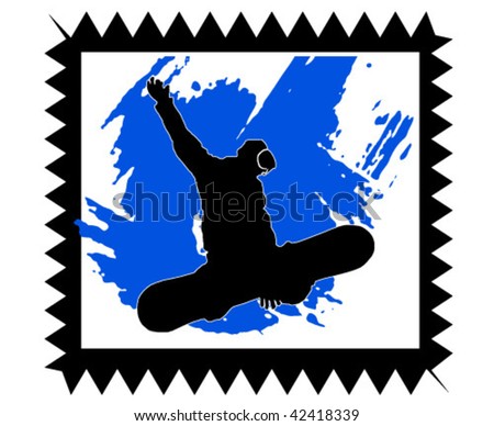 Stamp with the image snowboarder.(Vector; Grunge Variation; Vintage) portrait and landscape orientation.