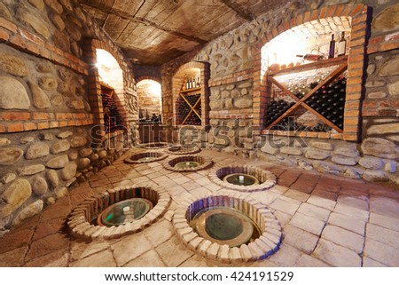 underground cellar for storing wine Royalty-Free Stock Photo #424191529