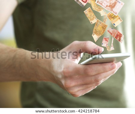 Financial concept. Man using mobile smart phone
