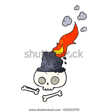 freehand textured cartoon burning candle on skull