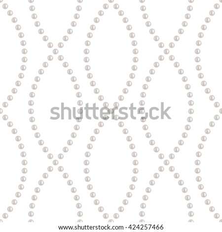 Beautiful 3D shiny natural White Pearl seamless pattern. Chain. Wedding theme. Abstract Background. Vector Illustration.  Royalty-Free Stock Photo #424257466