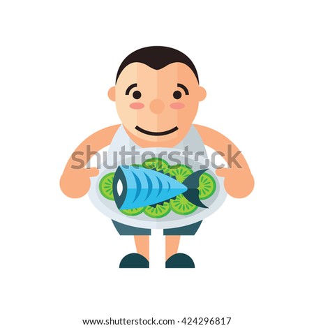 Man Waiter blue Fish