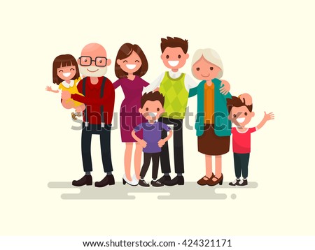 Big family together. Vector illustration of a flat design Royalty-Free Stock Photo #424321171